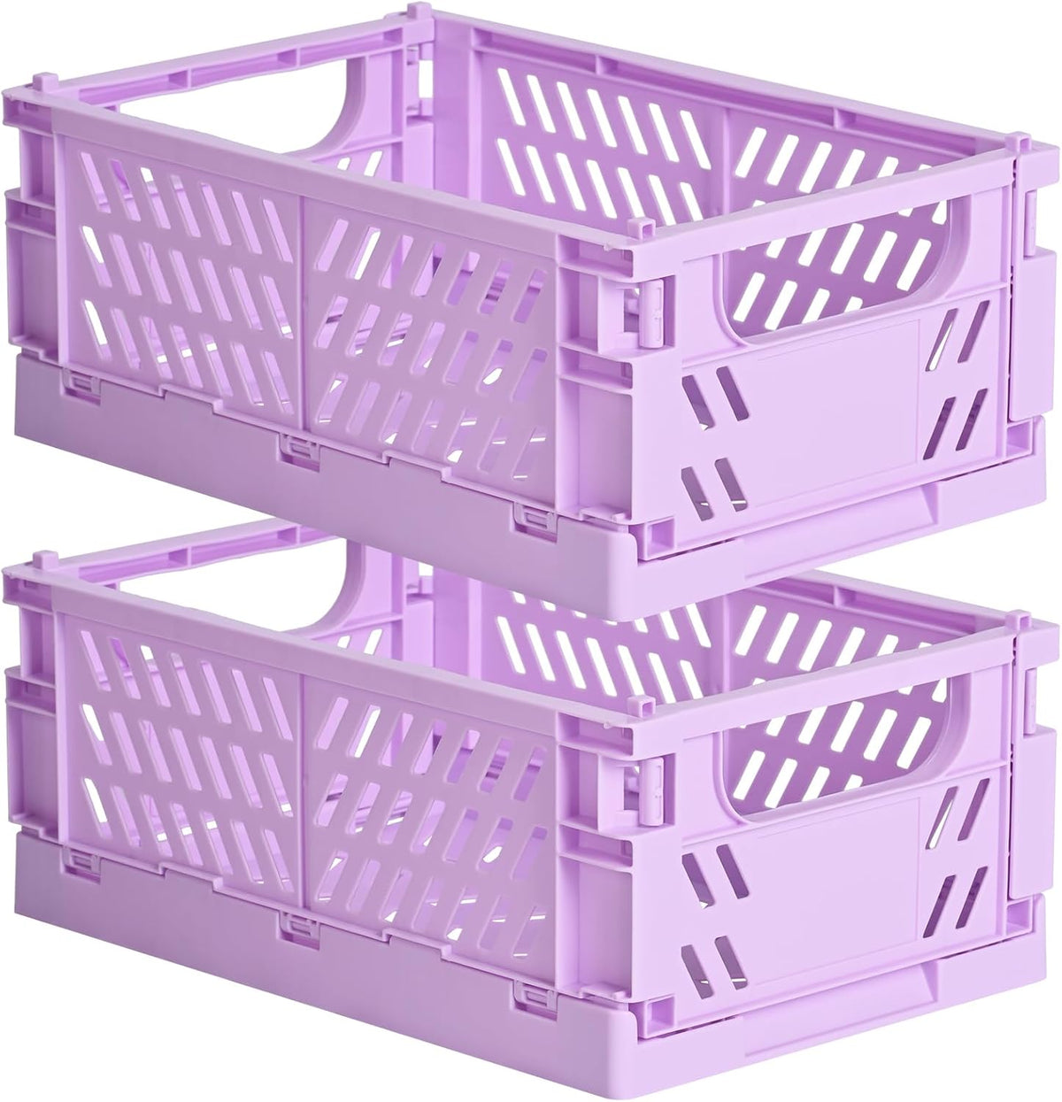 2-Pack Small Pastel Plastic Storage Baskets, Collapsible Crates for Organizing, Space-Saving Mini Bins for Classroom, Kitchen, Office, Bedroom (Purple, 9.8" x 6.5" x 3.8")