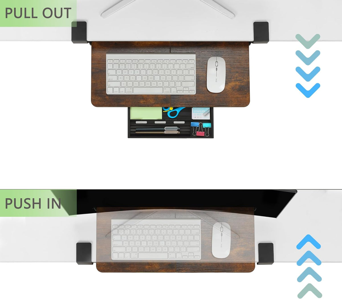ETHU Keyboard Tray Under Desk, 19.7" X 11.81" Small Size Keyboard Drawer with C Clamp-on Mount Easy to Install, Computer Keyboard Stand Slide Pull Out, Ergonomic Keyboard Tray for Home, Office