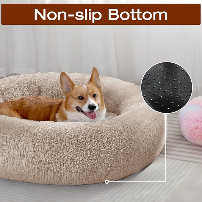JOLLYVOGUE Dog & Cat Bed, Calming Anti-Anxiety Pet Bed for Small Dogs, Fluffy Donut Cushion for Small and Medium Pets (20")