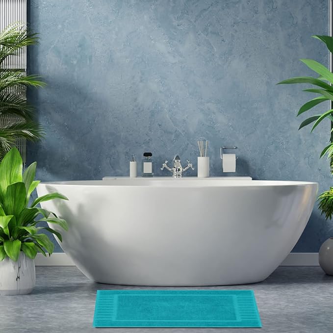 White Classic Luxury Bath Mat Floor Towel Set - Absorbent Cotton Hotel Spa Shower/Bathtub Mats [Not a Bathroom Rug] 22"x34" | 2 Pack | Aqua