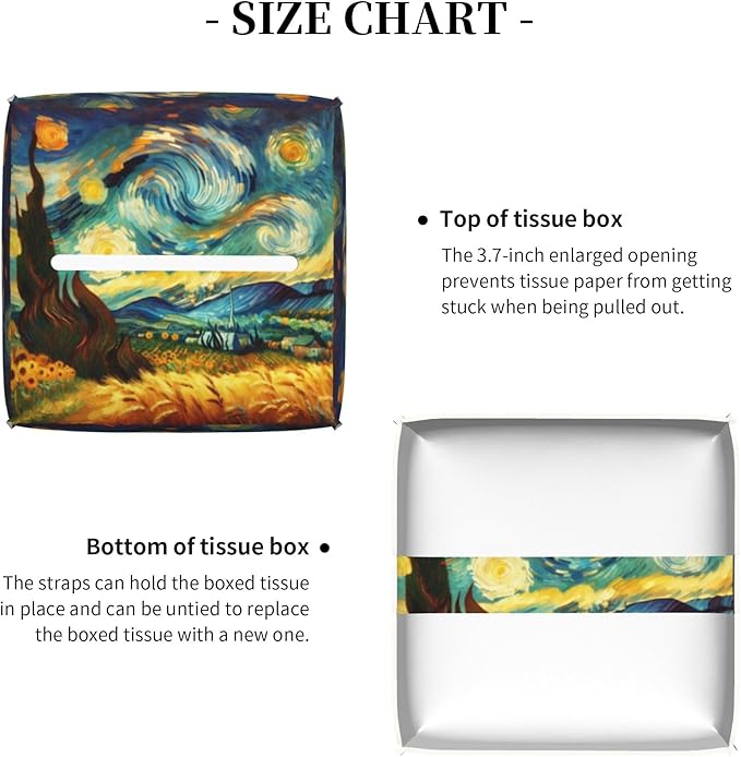 Starry Night Tissue Box Cover Square, Abstract Impressionist Oil Painting Tissue Box Holder Waterproof Leather Facial Paper Organizer Dispenser for Bathroom Home Car Nightstand Vanity Desk