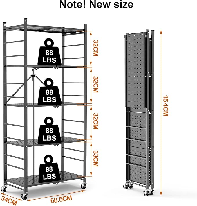 Himix Storage Shelves with 20 Hooks, 5-Tier Foldable Shelves