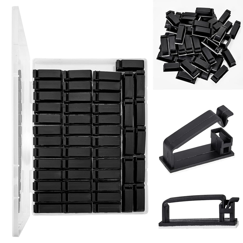 50Pcs Self Adhesive Cable Management Clips,Cable Organizers Wire Clips Cord Holder for PC Laptop Ethernet Cable Desktop Home Office(1.52’’ x 0.59’’ x 0.57’’, Black)