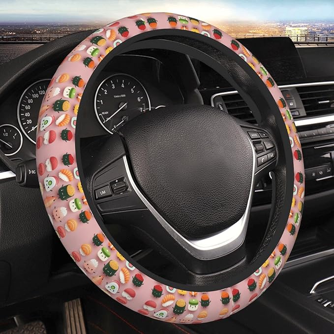 Sushi Pattern Car Steering Wheel Cover, 15 Inch Steering Wheel Cover Stylish Decor for Most Cars