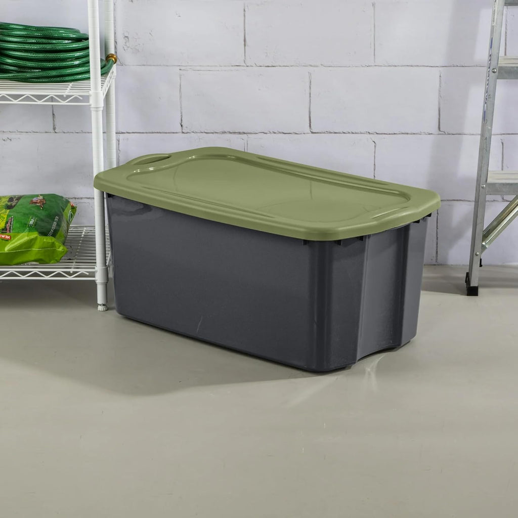 (2 Pack) 30 Gallon Plastic Storage Bin – Full-Grip Handles, Easy-Carry Stackable Heavy Duty Organizer for Home, Garage, Closet & Dorm (Gray & Green)