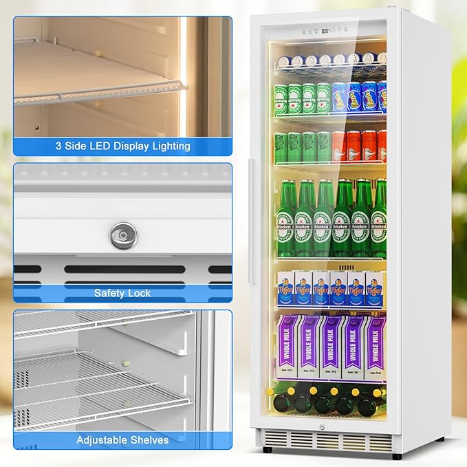 Commercial Display Beverage Fridge: 13.8 Cu Ft Upright Cooler