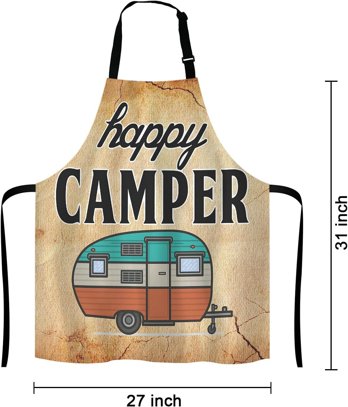 Happy Camper Apron for Women and Men, Adjustable Kitchen Chef Apron for Cooking Baking - Cute Birthday, Anniversary, Mother's Day Apron Presents for Mom Wife Girlfriend Aunt Grandma
