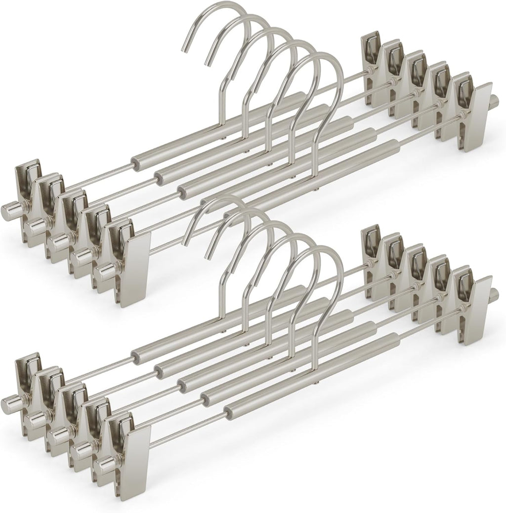 VWV 10-Pack Adjustable Women's Skirt and Pants Hangers, Durable, Space-Saving, Suitable for Jeans, Shorts, Underwear, Sports Bras (Matte Pearl Nickel)