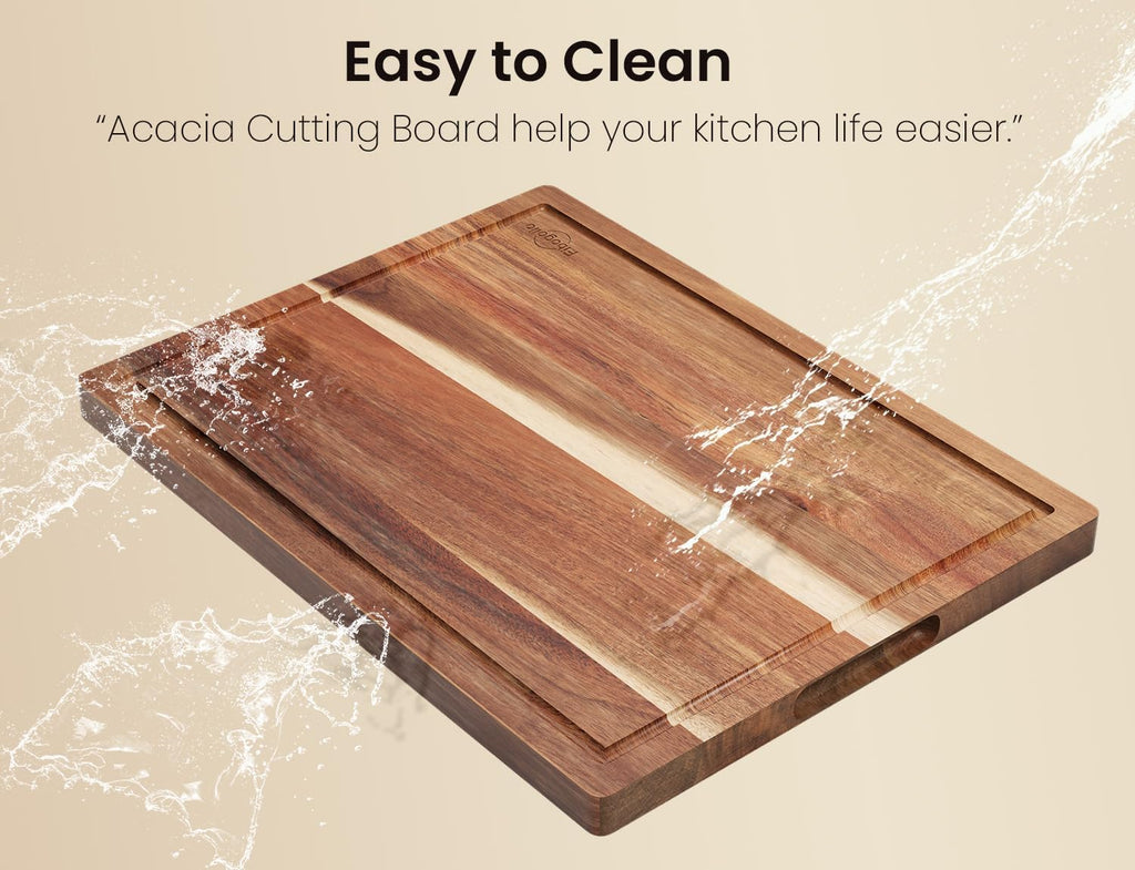 Acacia Wood Cutting Boards for Kitchen(Set of 3),Wooden Chopping Boards Set with Juice Groove, Large Serving Board with Holder,Butcher Block for Meat,Vegetables,Fruit