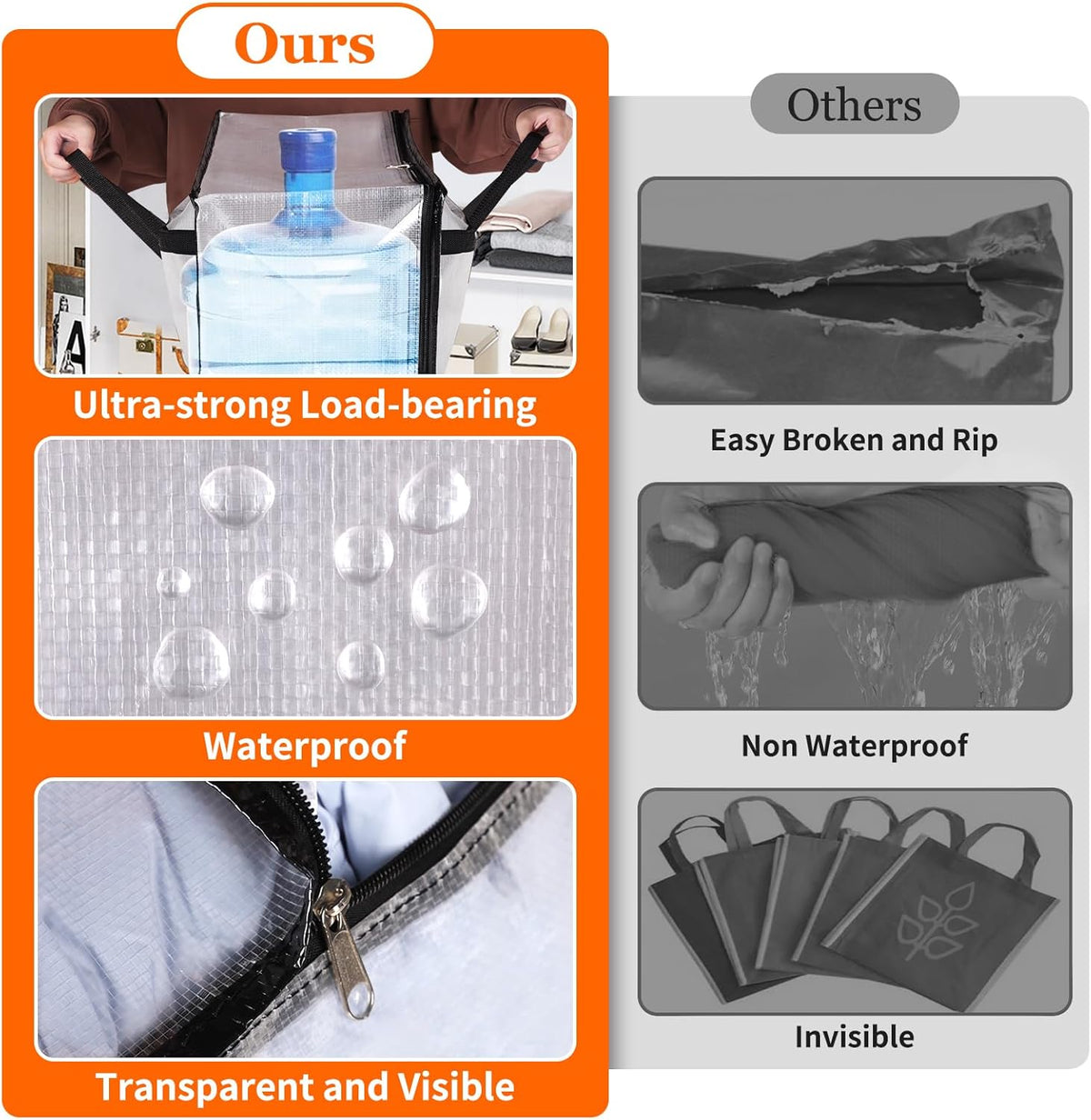 8 Pack Long Clear Storage Bags for Comforter, Clothes & Bedding, Plastic Blanket Storage with Zipper and Handle, Moving Bags, Closet Organizer and Under-Bed Storage (90L, 39.4"*7.1"*19.7")