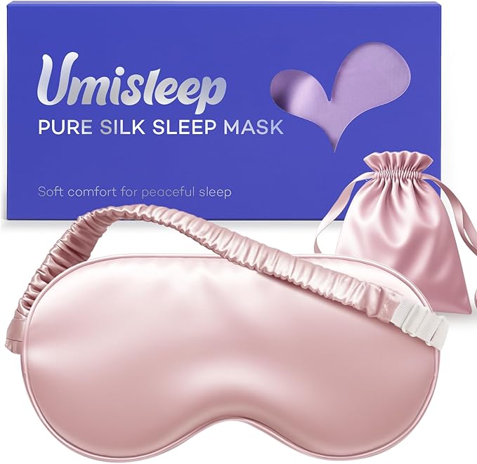 Umisleep Sleep Mask for 100% Pure Mulberry Silk, 22 Momme 6A Soft Eye Masks for Sleep, Adjustable Sleep Masks for Women Men, Light Blocking Sleeping Mask, Silk Eye Mask for Sleeping, Blindfold, Pink