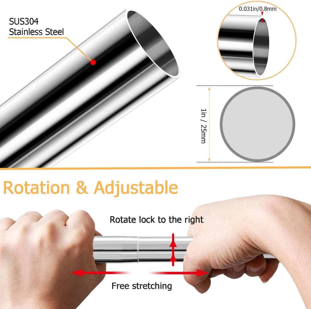 Stretchable 304 Stainless L Shaped Bathroom Bathtub Corner Shower Curtain Rod Rack, Drill Free Install, for Bathroom, Clothing Store, Private space(24"-53" x 24"-53", Maximum size 69'')