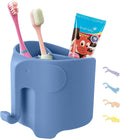 Kids Toothbrush Holder, Cute Elephant Toothbrush Holders for Toddler, Toothbrush Toothpaste Holder for Bathroom, Toothbrush Organizer with 3 Slots and a Hook, Sky Blue
