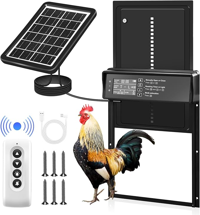 Sakerplus Automatic Chicken Coop Door Solar Powered, Automatic Chicken Door