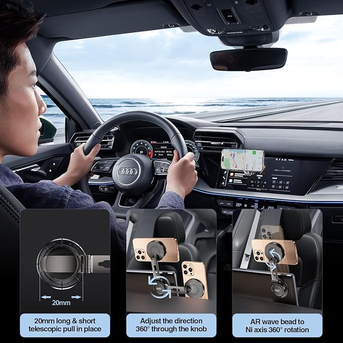 15W Magnetic Wireless Car Mount Charger,XO Foldable and Adjustable Fast Charging Phone Holder, Ultra Mag Safe Car Charger for iPhone 16 15 14 13 12, Gifts for Men/Women