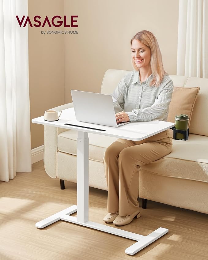 VASAGLE Overbed Table with Wheels, Mobile Standing Computer Desk, 31.5 x 17.7