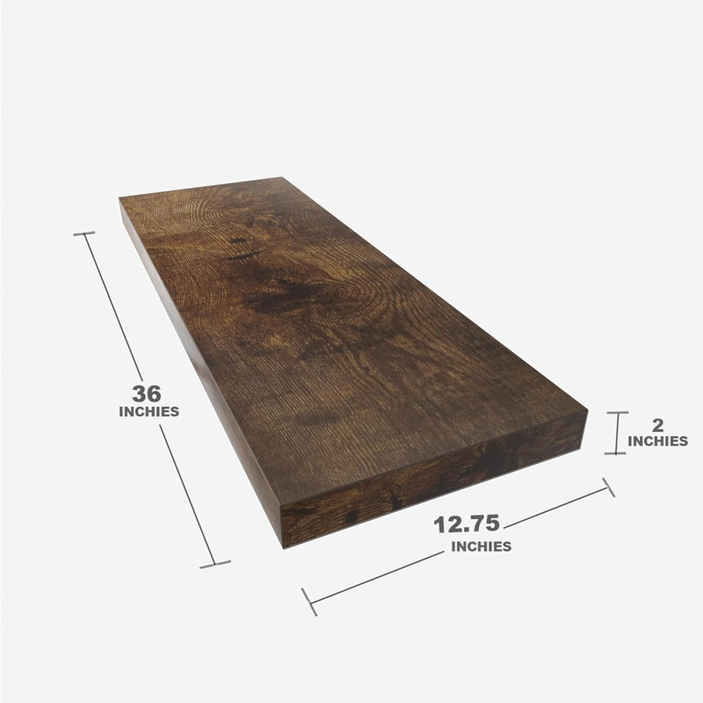 Floating Shelf, Set of 3 Wall Shelf, 36 in W x 12.75 in D x 2 in H Wooden Floating Wall Shelf with Invisible Brackets for Living Room/Bedroom/Bathroom/Kitchen Storage and Decor, Rustic Brown