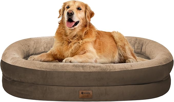 Orthopedic Waterproof Large Dog Bed: Memory Foam Washable Dog Bed with Bolsters - XL Removable Orthopedic Pet Cover for Medium Large Sized Pet - Non-Slip Bottom - Coffee