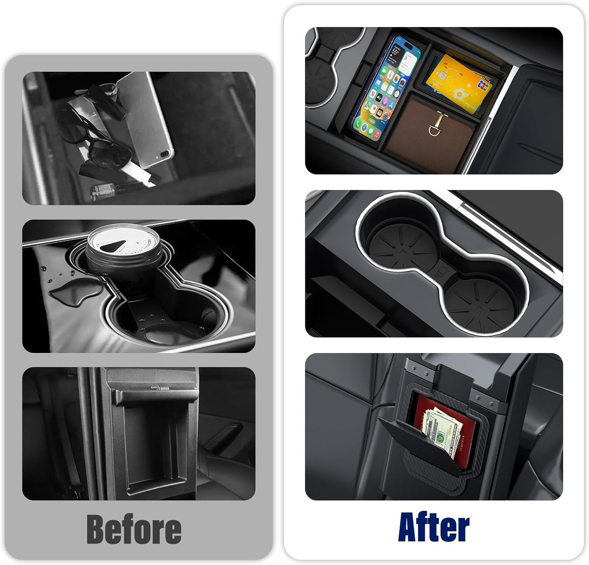 2025 Upgrade 5PCS Center Console Organizer Tray for Tesla New Model Y (2026 Juniper)/3 Highland Accessories 2025, Hidden Storage Box, Cup Holder & Armrest Drawer Organizer, Shockproof, No-Noise