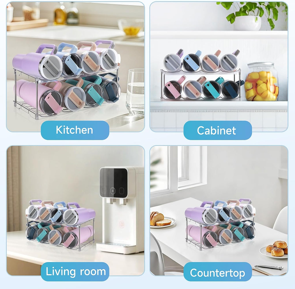 Larger Water Bottle Organizer for Stanley 40 oz Tumbler, Stackable Water Bottle Holder Rack for Cabinet, Kitchen Storage Organizer for for Stanley Cup Accessories, Tumbler Storage Holder，2 Pack