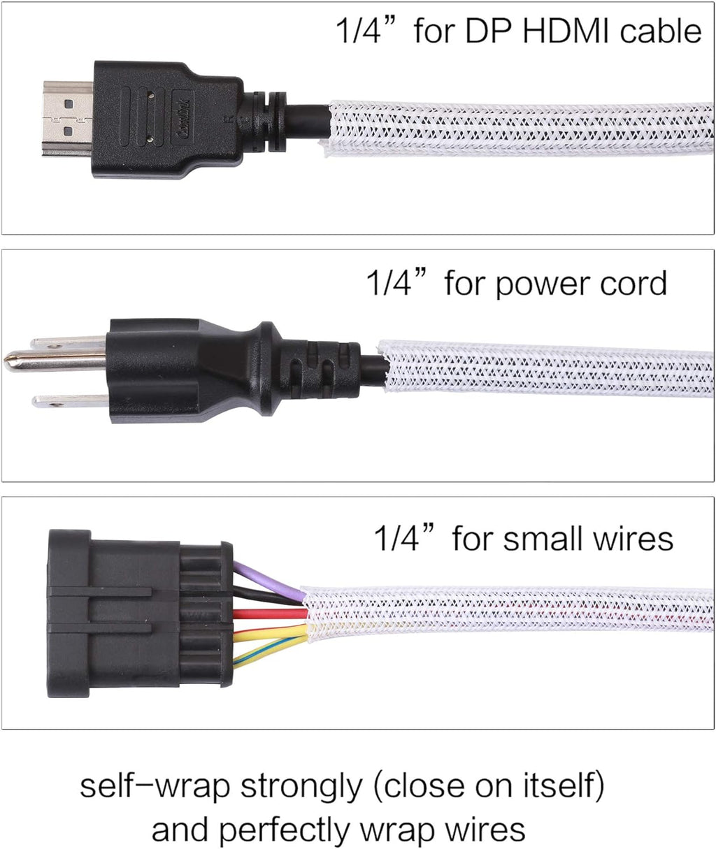 Alex Tech 10ft - 1/4 inch Cord Protector Wire Loom Tubing Cable Sleeve Split Sleeving for USB Cable Power Cord Audio Video Cable - Protect Cat from Chewing Cords - White