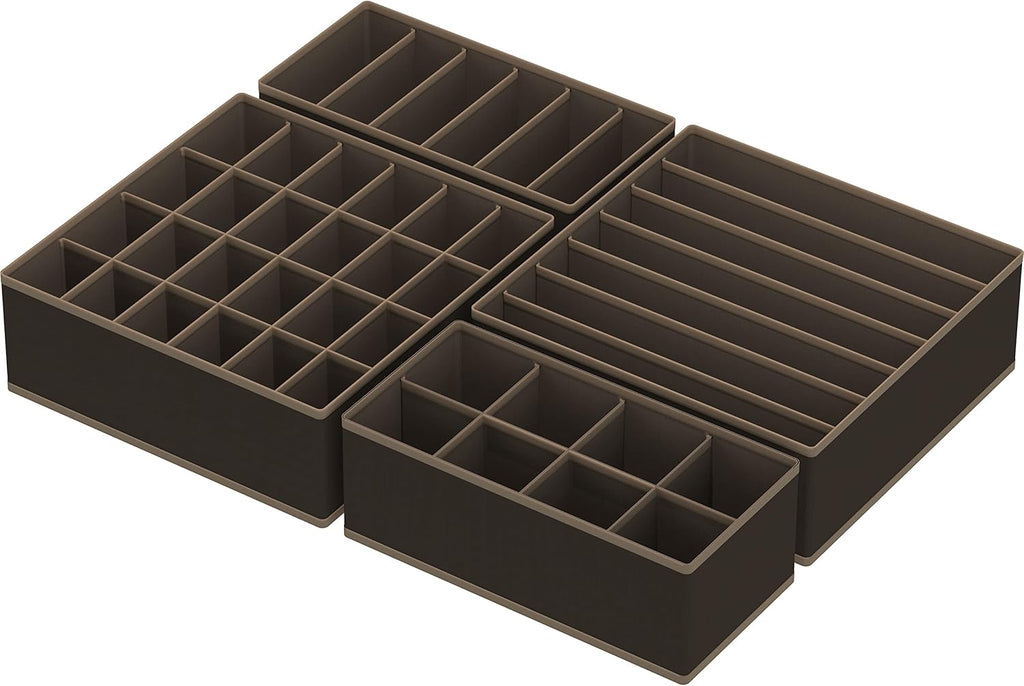 Simple Houseware 4-Pack Drawer Organizer Set - Closet Dividers for Underwear, Socks, Bras, Scarves, Ties - Foldable Non-Woven Storage Boxes, Brown