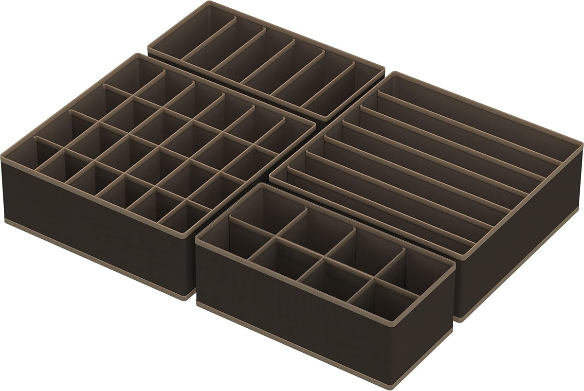 Simple Houseware 4-Pack Drawer Organizer Set - Closet Dividers for Underwear, Socks, Bras, Scarves, Ties - Foldable Non-Woven Storage Boxes, Brown