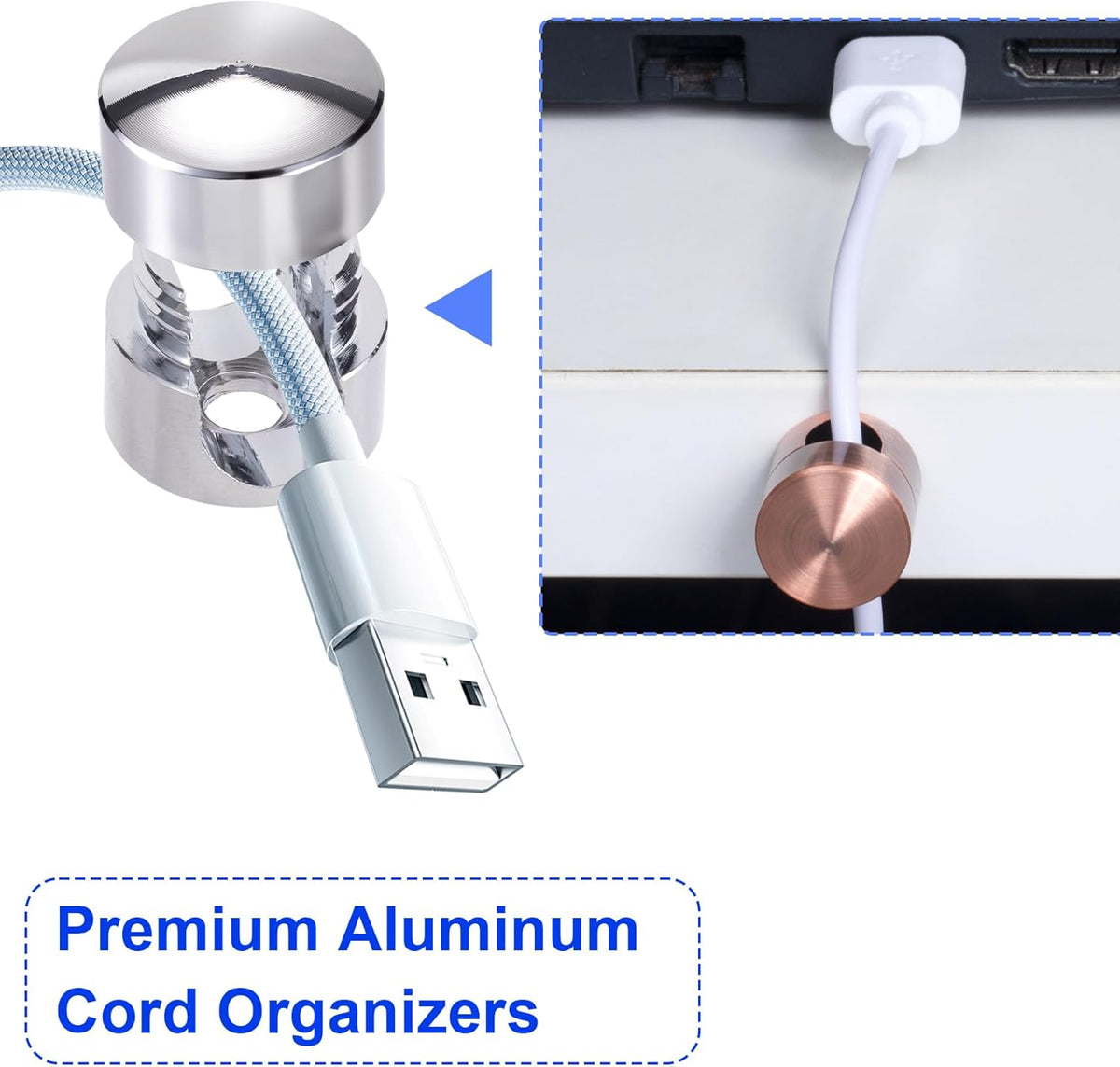 3 Sets Charger Holders for Cords, Adjustable Cable Anchor Holders, Adhesive Metal Cord Clips, Cable Management Wire Organizers for Desk, Office, Nightstand - Gold, Red Bronze, Silver