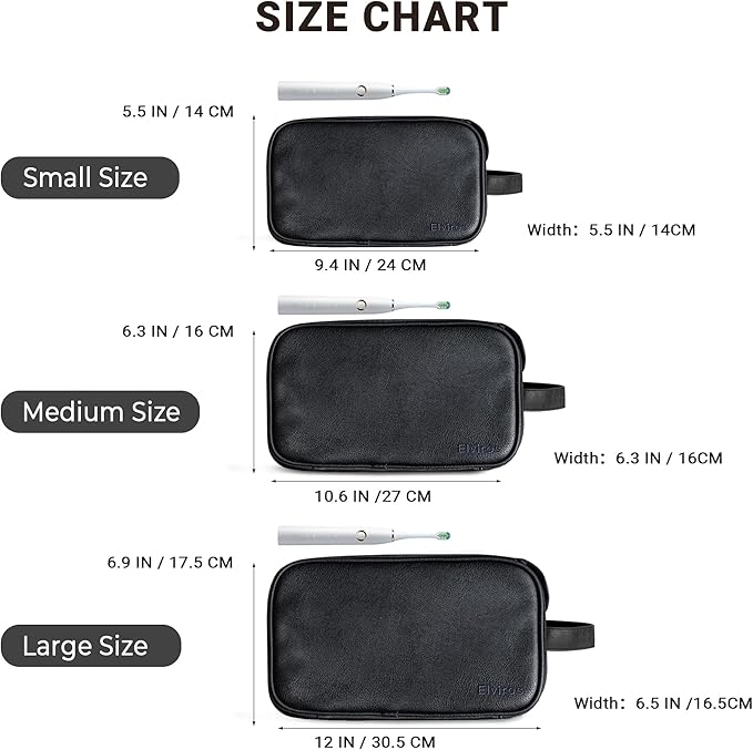 Elviros Toiletry Bag for Men, Large Travel Shaving Dopp Kit Water-resistant Bathroom Toiletries Organizer PU Leather Cosmetic Bags Fathers Day Gift(Medium, Black)