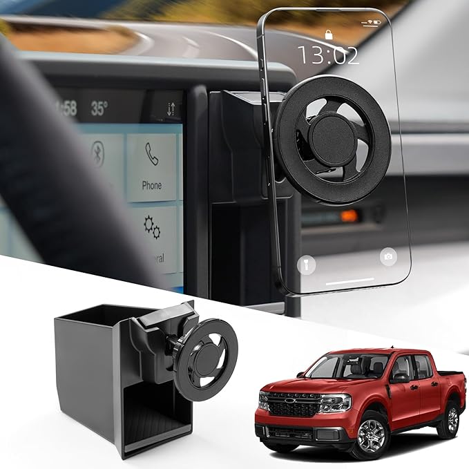 Mabett Magnetic Phone Holder Cubby Insert for Ford Maverick 2022-2024 Accessories, Dash Mount Storage Box Kit (Phone Holder)