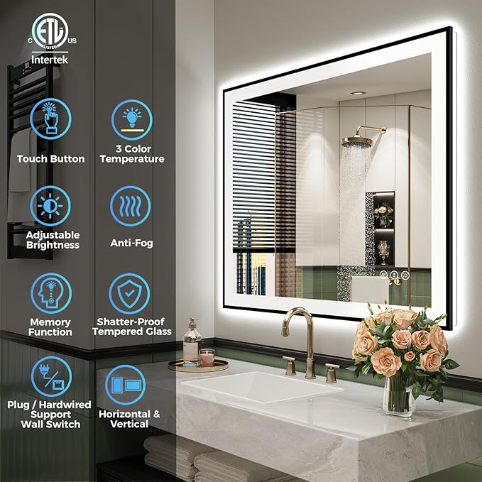 YEELAIT 36x30 Inch LED Bathroom Mirror