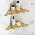 Corner Shower Shelves, 10” Recessed Tile Shower Shelf Brushed Golden, 304 Stainless Steel Grout in Corner Tile Shower Shelves, No Drilling, 2 Pack