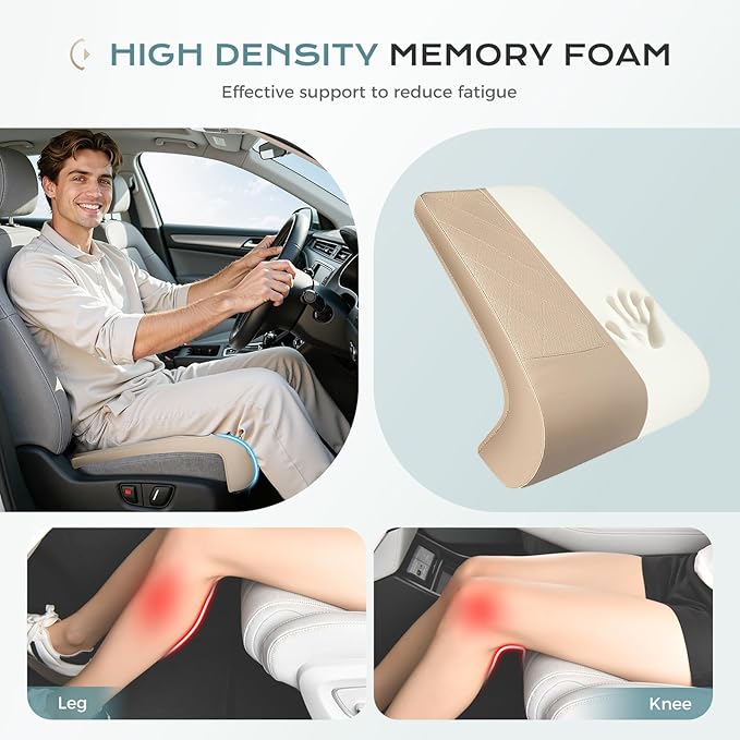 Coverado Car Leg Extender, Car Seat Leg Support Pad, Car Leg Extension Cushion for Driver Seats, Universal Car Seat Extender Leg Support, Leather Automotive Seat Cushion for Long Driving (Beige)