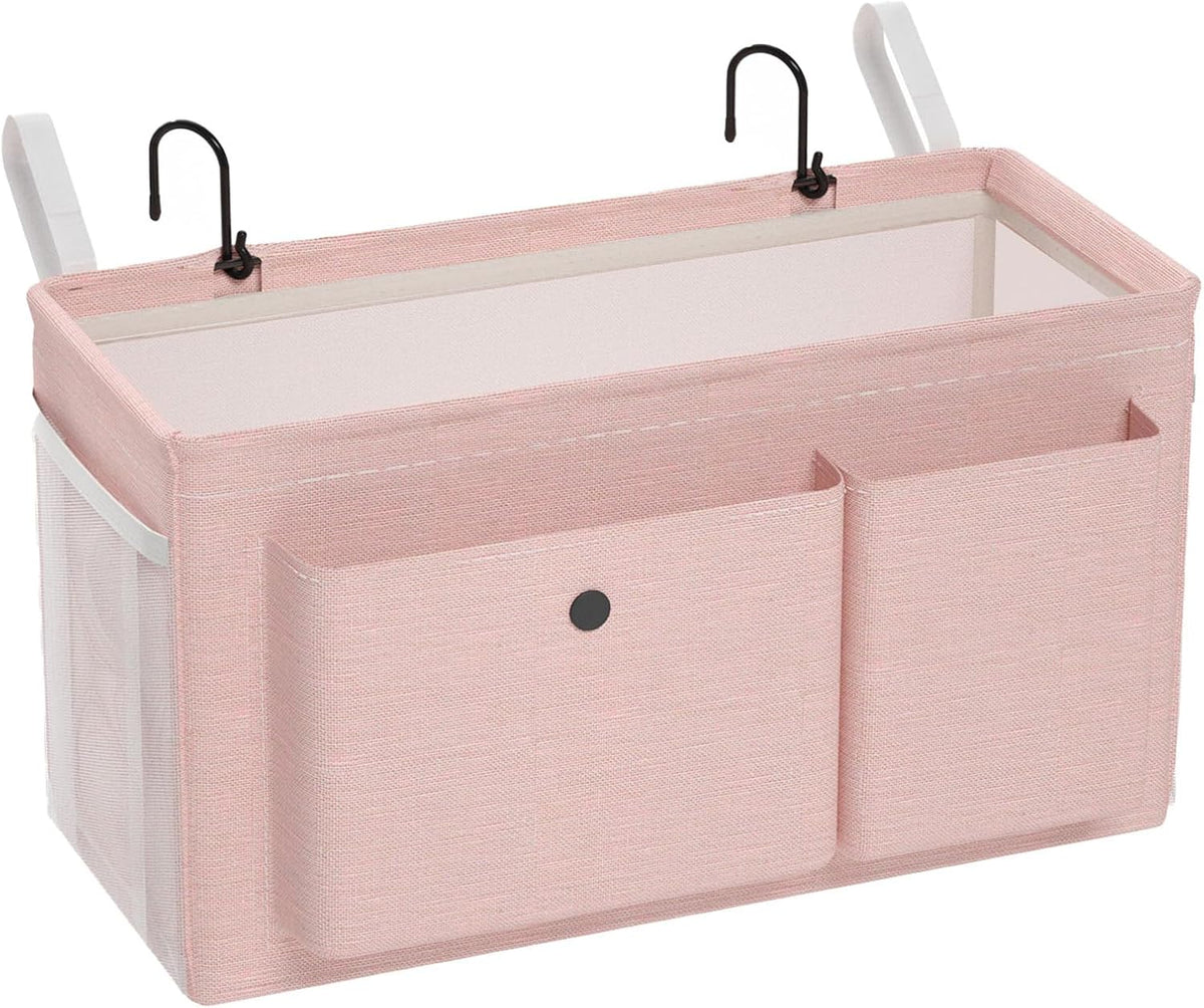 Bedside Caddy Bedside Organizer with Fixed Straps & Water Bottle Holder, Bunk Bed Caddy ideal for Home, Dorm, Hospital, Crib, Versatile Bedside Storage Solution (Pink)