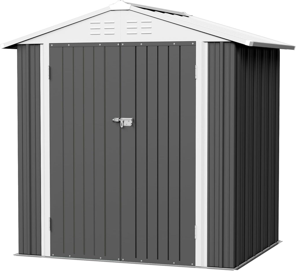 Flamaker 6x4 FT Storage Shed Waterproof Metal Garden Shed with Lockable Door Utility Tool Shed Outdoor Storage for Backyard, Patio and Lawn, Grey