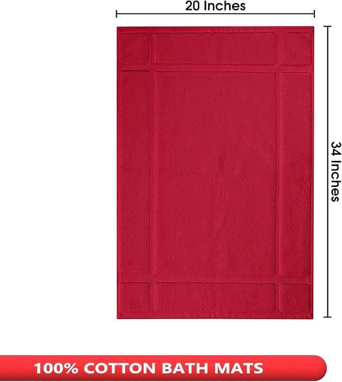 Ample Decor Bath Mats 100% Cotton 34 X 20 Inches, Oeko Tex Certified 1350 GSM Solid Construction Thick & Plush, Super Absorbent for Bathroom Floor, Shower – Red