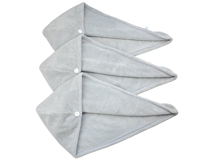 HOPESHINE Women's Soft Shower Hair Towel Twist Hair Turban Wrap Drying Cap Great Gift for Women (Grey 3-Pack)