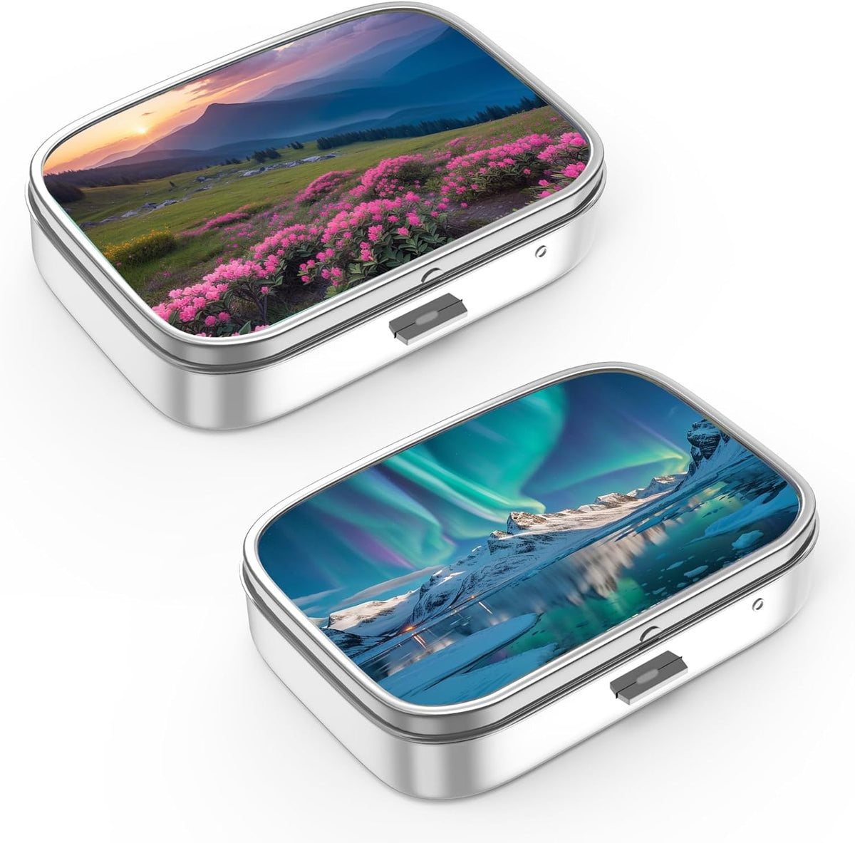 Pill Box 2 Compartment Small Pill Case,Portable for Pocket or Purse Pill Organizer Pill Container Holder to Hold Vitamins, Medication, Fish Oil and Supplements(2PCS)