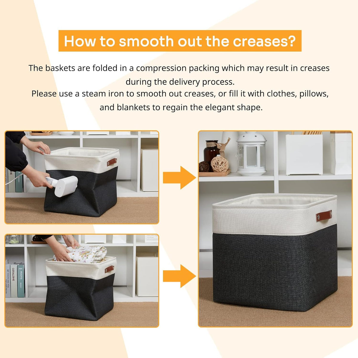 DULLEMELO Storage Baskets, 13 Inch Cube Storage Bins for Shelves Closet Nursery Toy Storage, Foldable Linen Closet Organizers Storage Baskets for Toy Closet Storage?4 Pack - 13" White&Black)