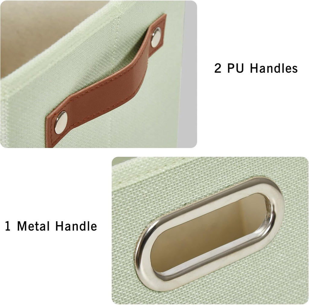 3-Pack Foldable Fabric Storage Bins with Durable PU & Metal Handles, Collapsible Storage Baskets for Shelves, Home Storage, Closet Organizers, Living Room(17"x11.8"x11.8", Sage Green)