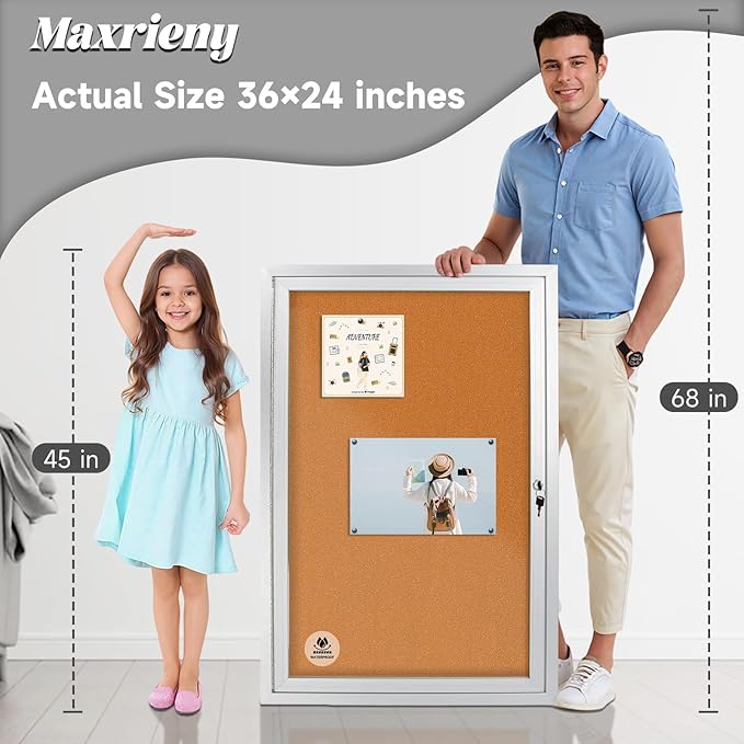 Lockable Outdoor Enclosed Bulletin Board, Weatherproof Cork Noticeboard