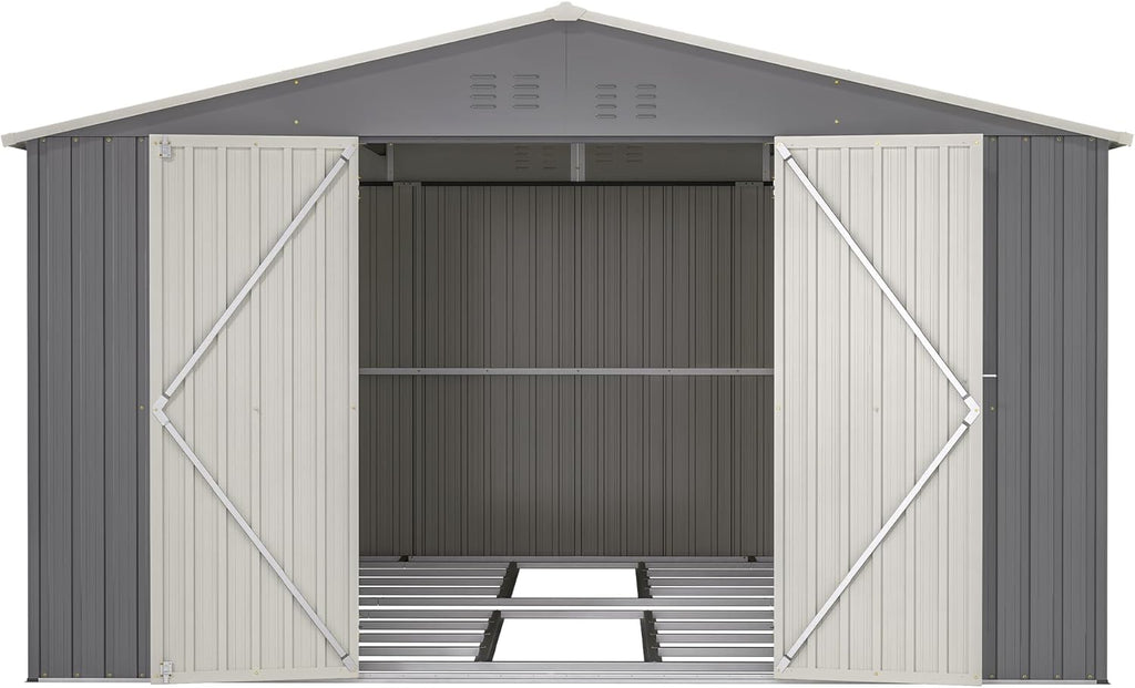 Large Outdoor Storage Shed, 11' X 13' Metal Galvanized Steel Garden Shed with Floor Frame, Utility Tool Shed Storage House for Backyard, Patio, Lawn