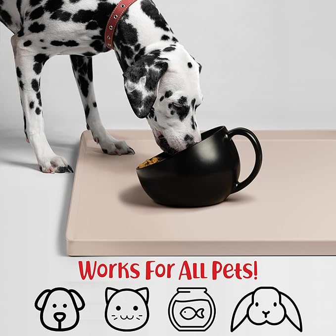 DogBuddy Dog Food Mat – Waterproof Dog Bowl Mat for Food and Water, Silicone Pet Feeding Mats for Floors, Non-Slip Placemat with High Edges for Dogs Bowls, Puppy Essentials (XL: 28" x 18", Vanilla)