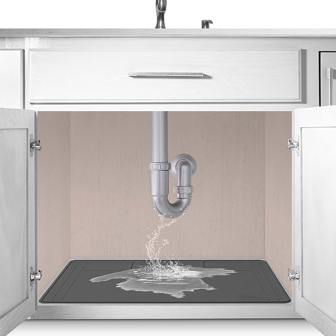 The Original Under Sink Mat - Adjustable Silicone mat, Waterproof Under The Sink Bathroom Vanity Mat - 28" x 19" or smaller