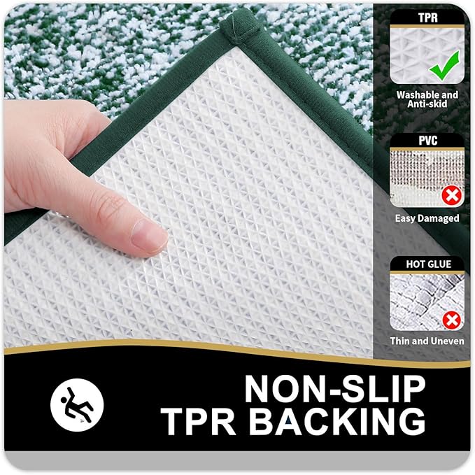 OLANLY Toilet Rugs U-Shaped 24x20, Extra Soft and Absorbent Microfiber Bathroom Rugs, Non-Slip, Machine Wash Dry, Plush Shaggy Contour Bath Mats for Toilet Base (Blackish Green and White)