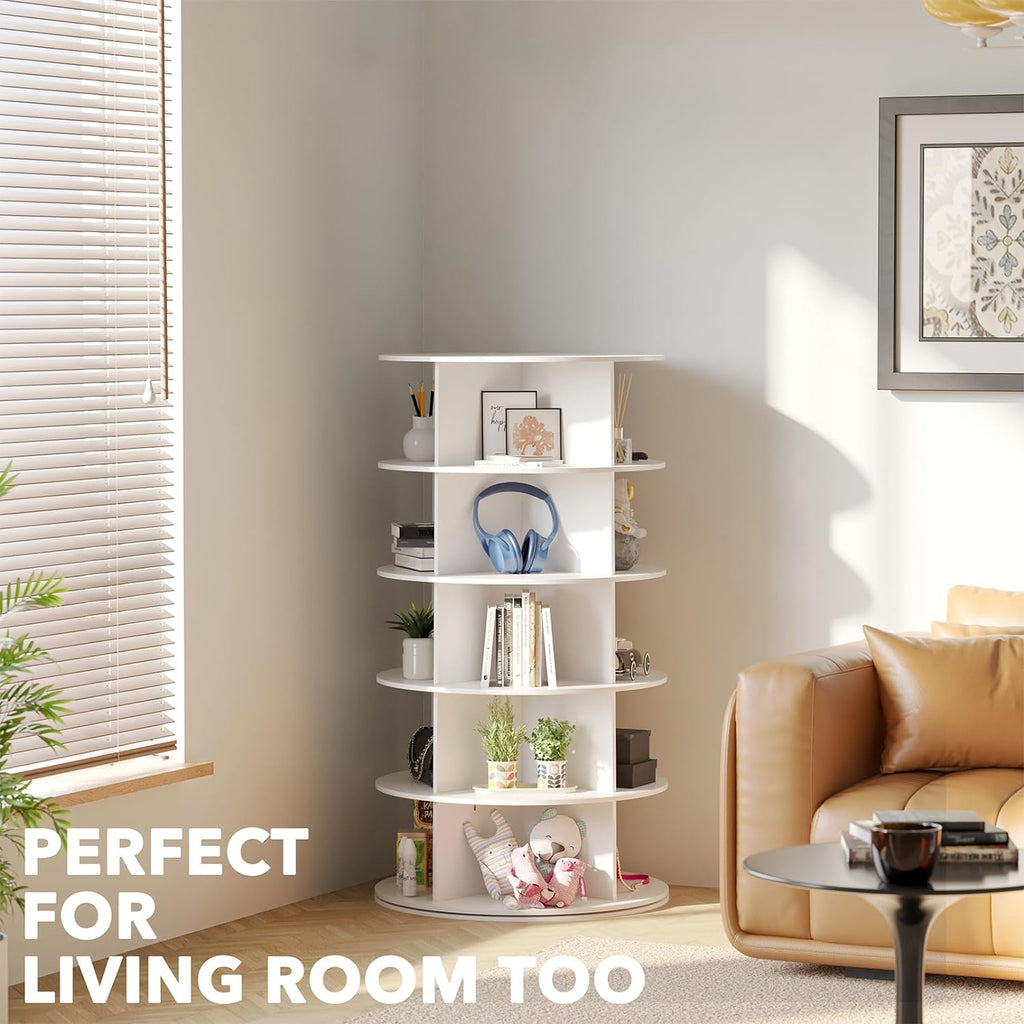 SpaceAid 5 Tier Rotating Shoe Rack Tower, Spinning Shoe Display Lazy Susan, Revolving 360 Shoe Rack Storage Round Carousel, Vertical Handbag Rotate Shoes Closet Organization (5-Tier White)