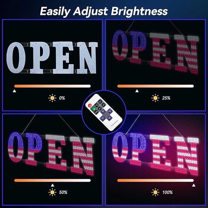 30" x 10" American Flag LED OPEN Sign