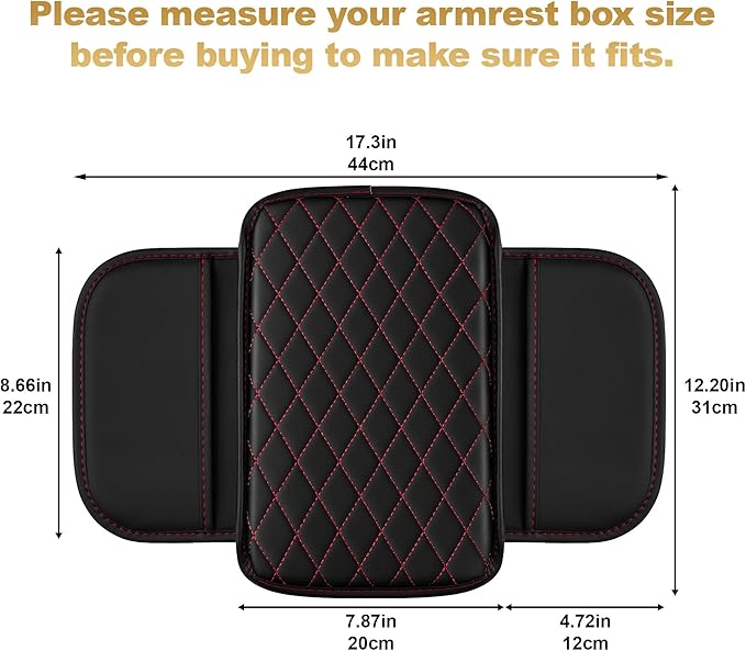 Center Console Cover for Accord: Armrest Cover for Car with 2 Storage Bags - Scratch & Wear Resistant & Waterproof Leather Console Cover,Anti-Scratch Auto Armrest Pad Accessory （Black&Red