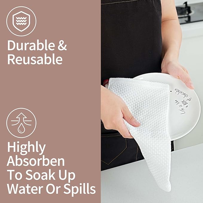 LikGuest 100% Honeycomb Cotton Kitchen Dish Cloths, 12x12 Inch, 8-Pack, Super Absorbent & Reusable, Quick-Dry & Lint-Free, Ideal for Kitchen, Glass, Car, and Household Cleaning