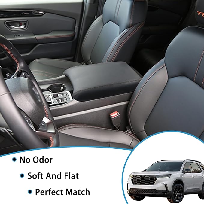 Armrest Cover for Honda Pilot Accessories 2023-2025 / Passport Accessories 2024-2026 / Ridgeline Accessories 2024 2025 Center Console Leather Pad Arm Rest Protector Cushion (Black Stitches)